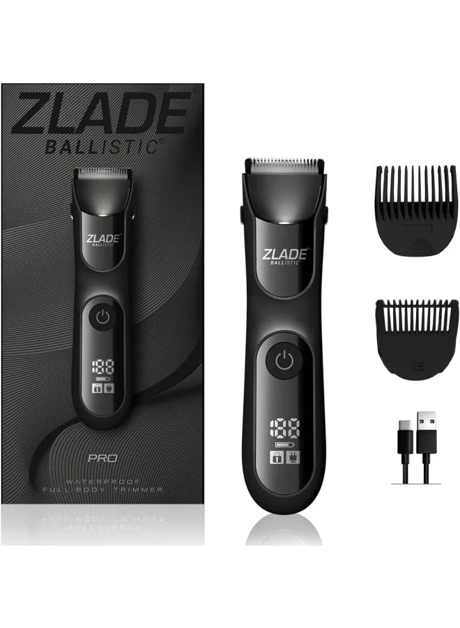 ZLADE ZLADE Ballistic PRO Manscaping Water Proof IPX7 Body Trimmer | Digital Display, Smart Travel Lock | For Beard, Body & Pubic Hair | Waterproof, Cordless & Rechargeable | Black